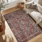 Kuden 4x6 Area Rug, Machine Washable Area Rug with Non-Slip Backing, Vintage Style, Soft, Easy Clean, Low Pile Rug for Living Room, Bedroom, Dining Room