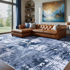 Area Rug Living Room Rugs - 8x10 Washable Large Soft Indoor Neutral Modern Abstract Low Pile Rug Carpet for Bedroom Dining Room Farmhouse Home Office - Navy Blue
