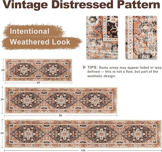 XWZO Washable Hallway Runner Rug 2x8ft — Non-Slip Low Pile Area Rug with Rubber Backing, Spill Resistant Soft Vintage Floor Carpet Runner for Kitchen Entryway Doorway Bedroom Corridor, Brick Red