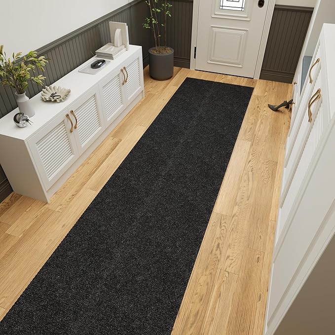 Ottomanson Commercial Scrape Rib Entry Mat – Heavy Duty Ribbed Floor Mat for High Traffic – Non Slip Rubber Back, Waterproof – Indoor Outdoor Use for Offices, Schools, Lobbies, 2' x 27', Black