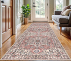 KOZYFLY Long Runners for Hallways 3x10 Ft Washable Kitchen Rug Faux Wool Printed Stair Runner Floor Carpet for Bedroom Entryway Stairs Kitchen Hall Indoor Use, Terracotta/Beige