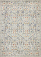 Washable Living Room Rug: 8x10 Boho Floral Soft Area Rug for Bedroom Decor - Vintage Low Pile Thin Carpet for Dining Room Non-Slip - Farmhouse Stain Resistant Rugs - Beige Blue
