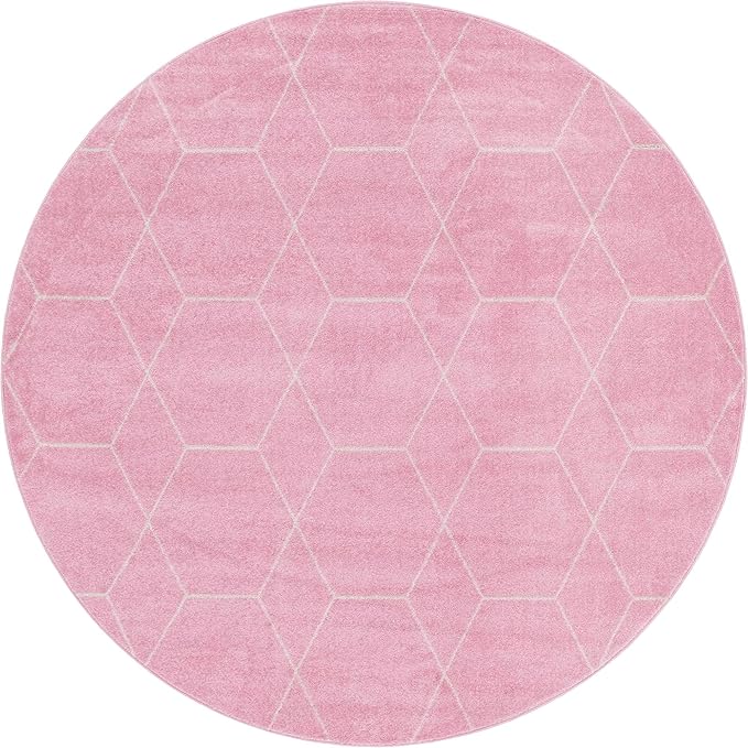 Unique Loom Trellis Frieze Collection Area Rug - Geometric (8' Round, Light Pink/ Ivory)