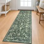 KILOCOCO Hallway Runner 2x6 Rug Runner Printed Vintage Floral Washable Kitchen Runners Non-Slip Rubber Backed Runners for Hallways Laundry Room Distressed Boho Rugs for Entryway Bedroom, Green