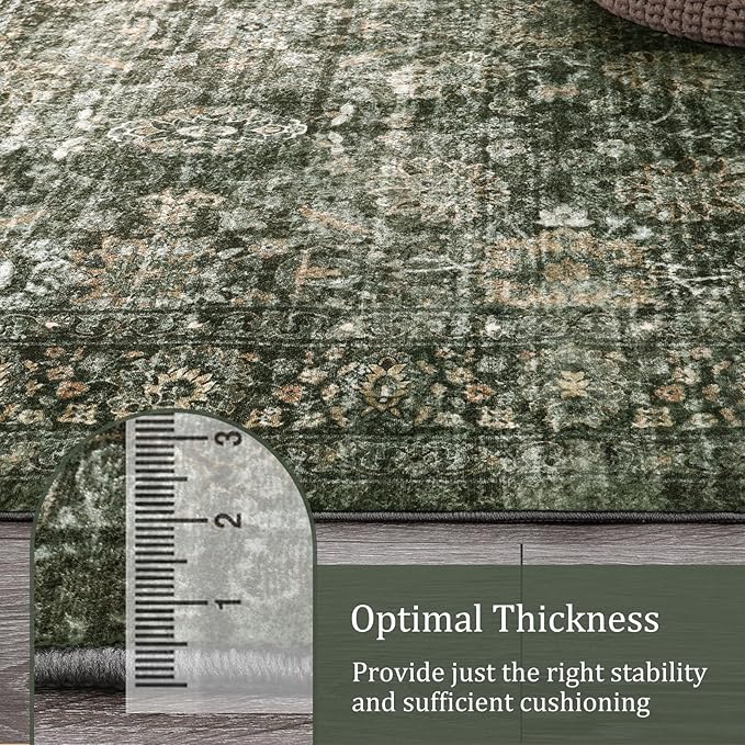 Morebes Vintage Carpet Runners for Hallway 12ft,Washable Extra Long Runner Rug for Entryway Indoor Non-Slip,Distressed Retro Soft Throw Rug for Kitchen Farmhouse Dining Room, Dark Green
