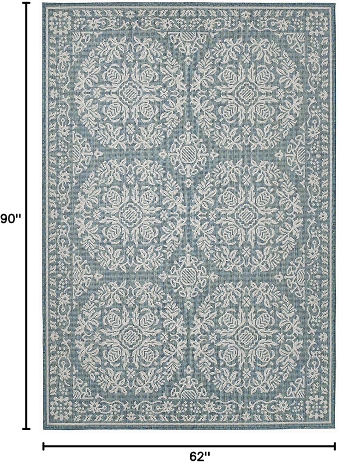 FH Home Flat Woven Outdoor Rug - Waterproof, Easy to Clean, Stain Resistant - Premium Polypropylene Yarn - Farmhouse - Patio, Porch, Deck, Balcony - Marbella - Ocean - 5ft 4in x 7ft 6in