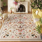 Vintage Medallion Floral 5x7 Area Rugs, Machine Washable Non-Slip, Low Pile Soft Carpet for Living Room, Bedroom, Dining Room, Farmhouse, Kids Playroom, Office | Beige