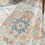 jinchan Kelda Living Room Area Rug 10x12 Washable Rug Vintage Indoor Large Floor Cover Distressed Lightweight Non-Slip Low Pile Thin Mat Stain Resistant Carpet for Bedroom Dining Room Office Orange
