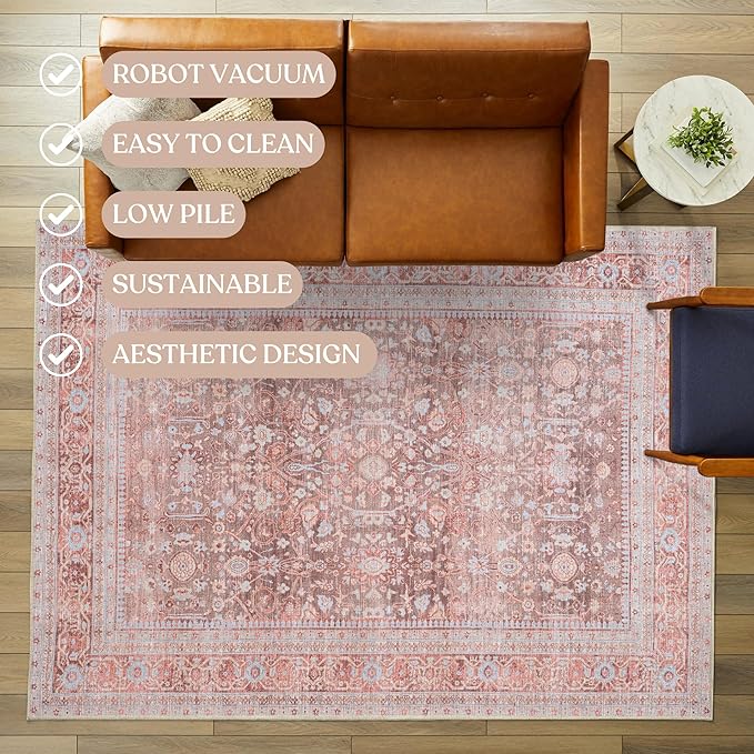 Fame Living Washable Area Rug. Modern Farmhouse. Vintage. Turkish. Bohemian. Distressed. Oriental. Traditional. Rugs for Living Room. Dining. Bedroom. Office. Entryway. Foyer. (860TT, 5'9" x 8'9")