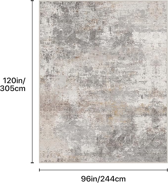 GENIMO Washable 8x10 Area Rugs for Living Room, Non Slip Modern Abstract Rug, Machine Washable Stain Resistant Low Pile Soft Carpet for Bedroom, Dining, Office, Light Grey Brown