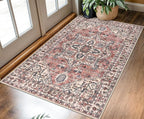 KOZYFLY Boho Area Rug 3x5 Ft Rugs for Entryway Washable Entry Rug Non Slip Door Mat Indoor Entrance Printed Faux Wool Throw Rugs for Entrance Kitchen Living Room, Terracotta/Beige