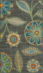Maples Rugs Reggie Floral Kitchen Rug - Made in USA - Washable, Non Slip Indoor Carpet for Entryway, Foyer, Kitchen, and Bathroom, 1'8 x 2'8, Dark Grey