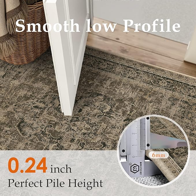 Hallway Runner Rug 2x5 Washable Brown Vintage Distressed Runner Oriental Soft Thin Indoor Carpet Non Slip Low Pile Throw Rug for Kitchen Bedroom Laundry Bedside Entryway