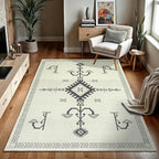 GLN Rugs Contemporary Collection - Machine Washable Area Rug, Contemporary Washable, Non Slip, Low Pile Chenille Rug, Living Room, Bedroom, Kitchen Rug (5' x 7' Cream/Anthracite)