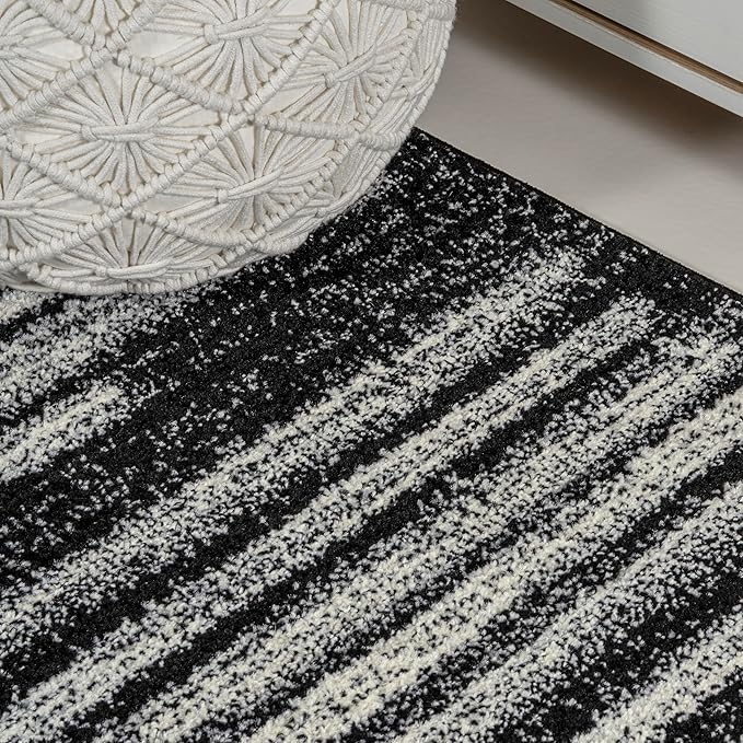 JONATHAN Y Khalil Modern Berber Stripe Black/Cream Indoor Area Rug, 3x5, Contemporary, Bohemian, Easy-Cleaning for Living Room, Bedroom, Kitchen, Pet Friendly, Non-Shedding (MOH207F-3)