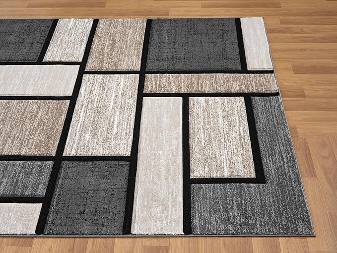 Geometric 8x10 Area Rug - Decorative Home & Office Rug - Non-Fading Polyester Material - Carpet Modern Abstract Rug Living Room Dining Bedroom Rug - Sand 8x10