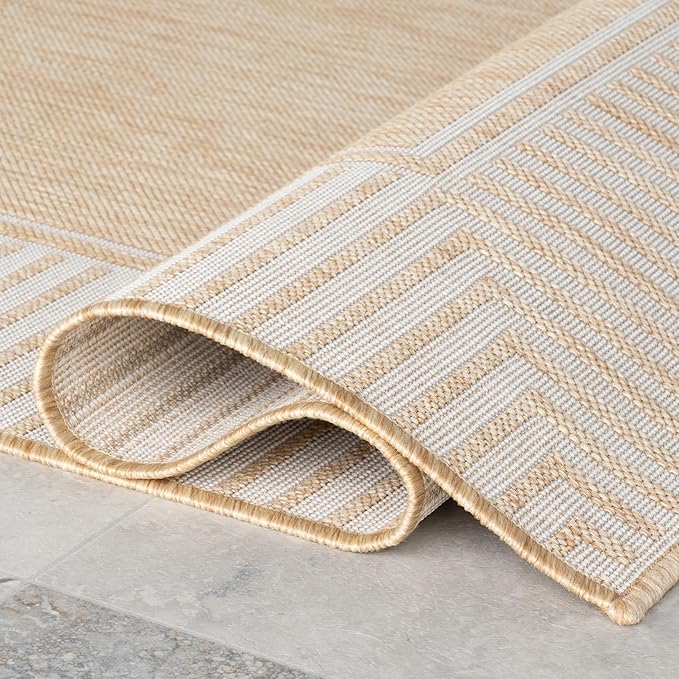 Nuloom Asha Tan/Ivory, 4' x 6', Casual, Striped Border, Soft and Cozy, High Traffic, Stain Resistant, Easy Clean, Durable Area Rug for Indoor/Outdoor Patio, Deck, Porch, Garden, Courtyard