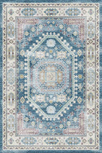vivorug Blue 5x7 Area Rugs - Ultra-Thin Washable Rug with Non-Slip Backing, Ideal for Living Room, Bedroom, Dining Room Indoor - Vintage, Easy Clean, Durable, Low Pile Rug