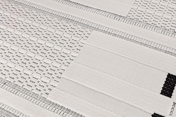 CAMILSON Modern Rug 6x9 Luxury Geometric Pattern Micro Loop Area Rugs Soft High and Low Pile Stain Resistant Easy to Clean Non-Shedding Durable Living Room Office Indoor Carpet (White/Black)