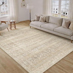 HUGEAR 5x7 Area Rug Beige Vintage Neutral Washable Bedroom Rug Soft Non Slip Distressed Carpet Low Pile Pet Friendly for Living Room Bedside Dining Room