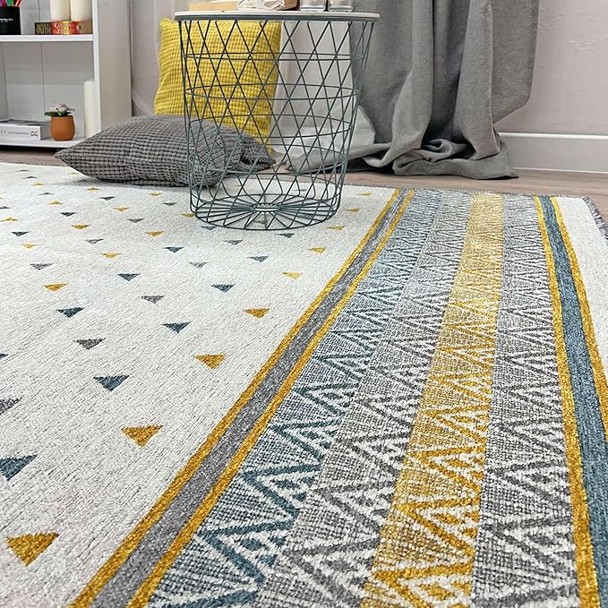 Alfa Rich 3x5 Gold Gray Off White Washable Area Rugs for Living Room Bedroom Kitchen Decor Runner