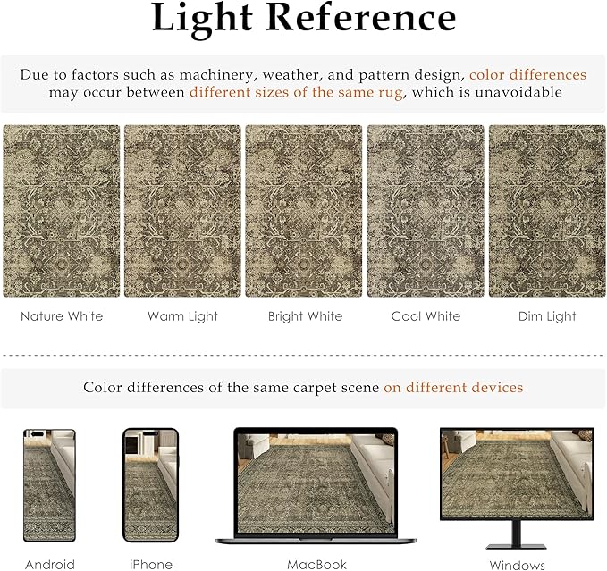 Vintage Area Rug 3x5 Light Brown Bedroom Indoor Kitchen Washable Living Room Carpet Tribal Distressed Retro Accent Throw Rug for Office Dining Room Bathroom Faux Wool