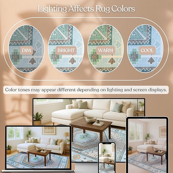Fame Living Washable Area Rug. Modern Farmhouse. Vintage. Turkish. Bohemian. Distressed. Oriental. Traditional. Rugs for Living Room. Dining. Bedroom. Office. Entryway. Foyer. (856GG, 2'5" x 9'8")