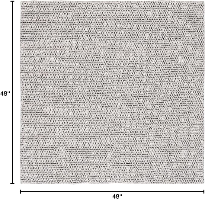 SAFAVIEH Natura Collection Area Rug - 4' Square, Silver, Handmade Wool Blend, Textured Design, Ideal for Living Room, Bedroom, Dining Space (NAT620C)