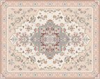 Phantoscope Washable Area Rug 8'x10' Non-Slip, Vintage Boho Rugs for Living Room, Bedroom, Dining Room, Persian Floral Medallion Pattern, Low-Pile Foldable Floor Carpet, Ivory Rose/Fall Bloom