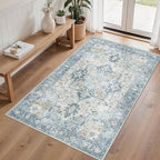 4x6 Area Rugs for Living Room, Machine Washable Rug, Non Slip Vintage Rugs, Low Pile Lightweight Print Rug for Bedroom, Dining Room, Home Office, Blue