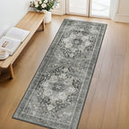 GENIMO 2'6"x10 Runner Rugs for Hallway, Machine Washable Non Slip Vintage Rugs, Low Pile Lightweight Soft Print Rug for enrtyway, Corridor, Home Office, Kitchen, Charcoal Gray