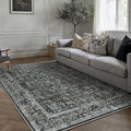 Dark Black Area Rug 6x9 Machine Washable Vintage Living Room Distressed Non Slip Carpet Traditional Indoor Bedroom Retro Floral Accent Throw Large Rug for Office Kitchen Dining Room