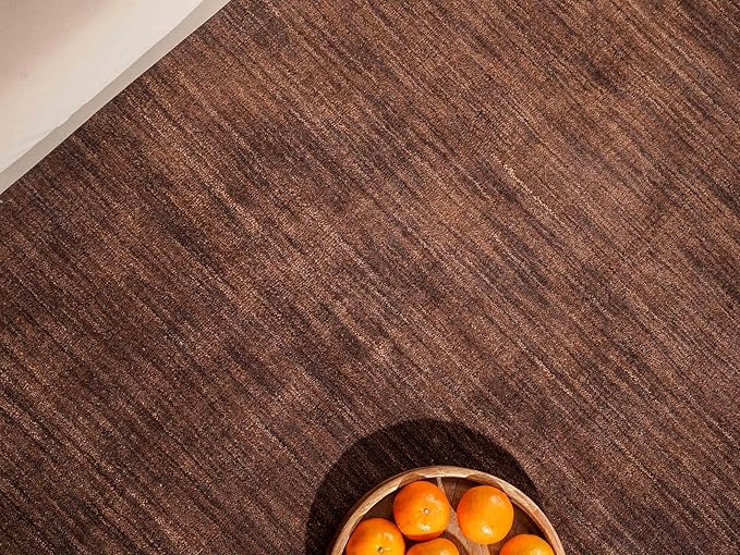 Hand Knotted Loom Wool ECO-Friendly Area Rugs - 6'x6', Square, Brown Color, Solid Plain Design, High Pile Thick Handmade Anti Skid Area Rugs for Living Room, Bed Room (L00111)