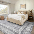GarveeHome Modern Geometric Area Rug 5x7 Distressed Bordered Rug Washable Non Slip Floor Carpet Non Shedding Thin Rug, Soft Low Pile Rug, Contemporary Gray Rug for Dining Room, Living Room
