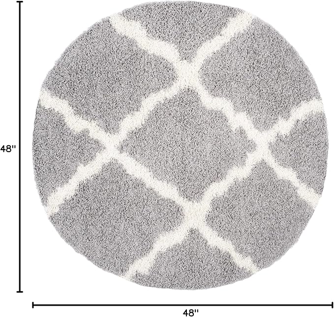 SAFAVIEH Dallas Shag Collection Area Rug - 4' Round, Grey & Ivory, Trellis Design, Non-Shedding & Easy Care, 1.5-inch Thick Ideal for High Traffic Areas in Living Room, Bedroom (SGD257G)