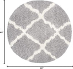 SAFAVIEH Dallas Shag Collection Area Rug - 4' Round, Grey & Ivory, Trellis Design, Non-Shedding & Easy Care, 1.5-inch Thick Ideal for High Traffic Areas in Living Room, Bedroom (SGD257G)