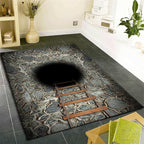 3D Deep Abyss Canyon Indoor Rug, 6x9ft, Stone Built Cave Wooden Ladder Carpet for Entryway, Durable Non-Shedding Pet Friendly Mats, Floor Decor Low Pile Easy Clean Rugs for Family