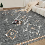 ILANGO Area Rug 8'x10' for Living Room Bedroom Washable Moroccan Boho Rugs for High Traffic Area Non Slip & Non-Shedding Rugs Fade Resistant Carpet for Kitchen Office (Dark Grey)