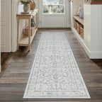 Blue 2x8 Runner Rug Vintage Area Carpet Hallway Indoor Kitchen Washable Low Pile Traditional Distressed Retro Accent Throw Rug Non Slip for Laundry Bathroom Office