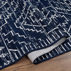 Wonnitar Washable Runner Rug for Kitchen, 2'6"x8' Moroccan Blue Hallway Carpet Runner, Non-Slip Long Geometric Rustic Entryway Floor Runner Soft Throw Mat for Bedroom Bathroom Closet (Blue,2'6"x8')