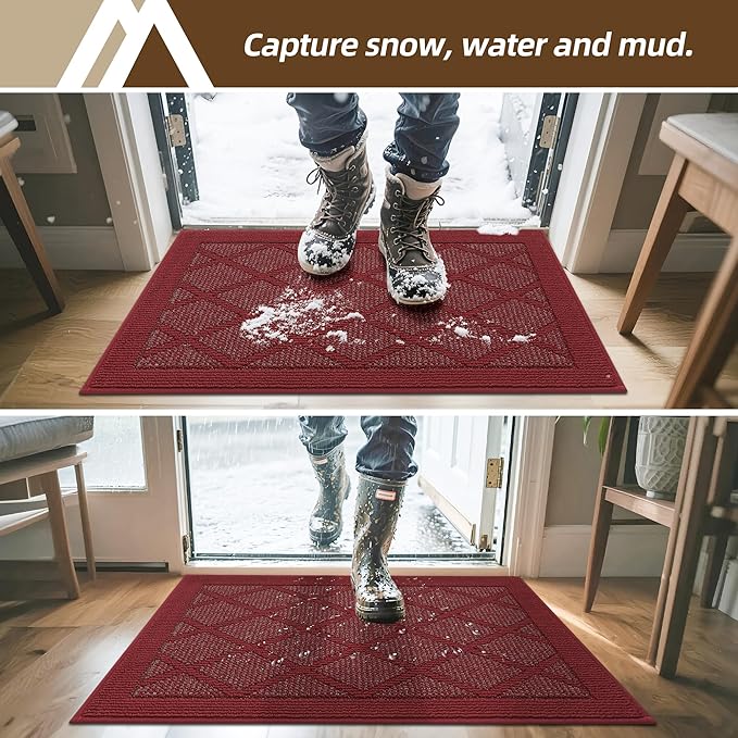COSY HOMEER Non-Slip Door Mat 32"x48", Entryway Rugs Low Profile Absorbent Dirt Trapper Doormat for Front Entrance, Washable Polypropylene Entry Mat (Red)