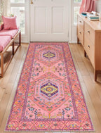 SERISSA Washable Kitchen Runner Rug, 2x6 Non-Slip Fuchsia Pink Runner Rugs for Hallway, Ultra Soft Cute Boho Aesthetic Low-Pile Floor Carpet for Bedroom Bathroom Laundry Living Room