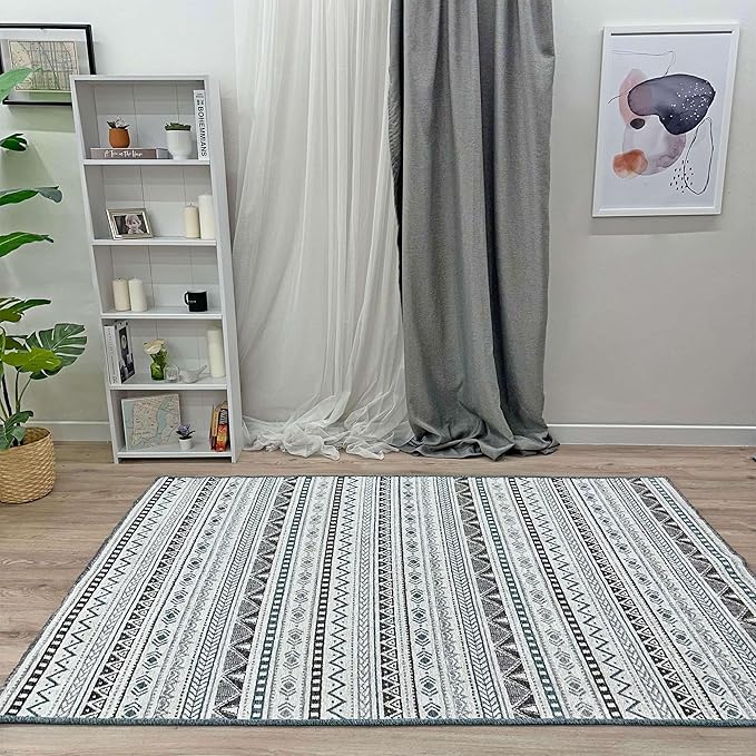 Alfa Rich 3x5 Blue Gray White Washable Area Rugs for Living Room Bedroom Kitchen Cotton Decor Runner