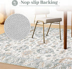 Area Rug 8x10 Living Room Rug, Machine Washable Vintage Distressed Boho Area Rug Non-Slip Soft Low Pile Large Indoor Rugs for Bedroom Kitchen Dining Room Office(Brown Green,8'x10')