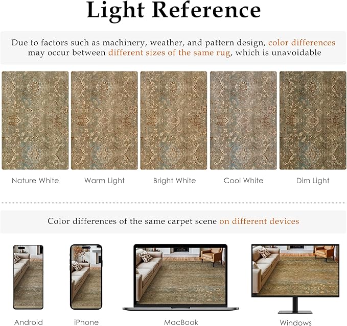 Vintage Area Rug 9x12 Washable Brown Living Room Carpet Large Indoor Non Slip Bedroom Low Pile Kitchen Distressed Retro Accent Throw Rug for Dining Room
