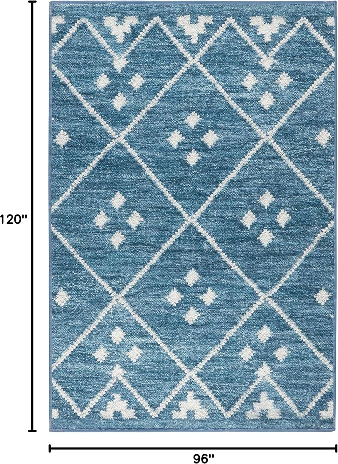 Dash & Albert Kota Indigo Machine Washable Rug, 7.5 X 9.5 Feet, Blue Geometric Pattern