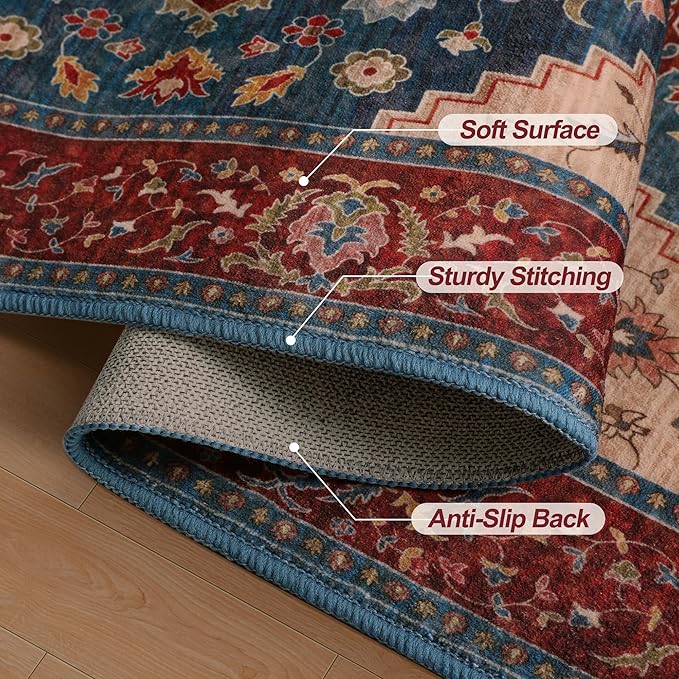 Tangsoo Vintage Small 2x3 Washable Rugs for Entryway Non-Slip Oriental Low Pile Rug for Front Door, Kitchen, Indoor, Accent Throw Small Area Rug, Door Mat for Entrance, Soft Boho Red Rug
