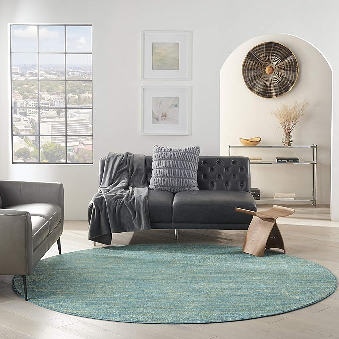Nourison Home Nourison Essentials Blue Green 8' x Round Area Rug - Easy Clean, Non Shedding, Bed Room, Living Room, Dining Room, Kitchen (8' x Round)
