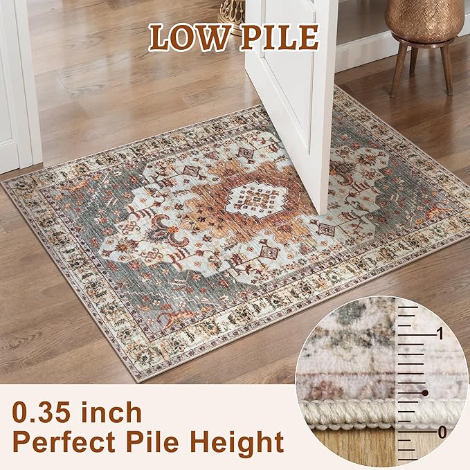 Tangsoo Oriental Hallway Runner Rugs 2.6x14 Washable Runner Rug for Hallways, Non Slip Vintage Soft Low Pile 14ft Long Rug Runner, Carpet Runners for Kitchen Bedroom Entryway Living Room Turmeric