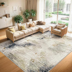 7x9 Washable Area Rugs - Modern Abstract Rugs for Living Room Non-Slip Low Pile Soft Machine Washable Carpet for Bedroom, Dining Room, Nursery, Home Office, Farmhouse (7'x9' Beige Tan)